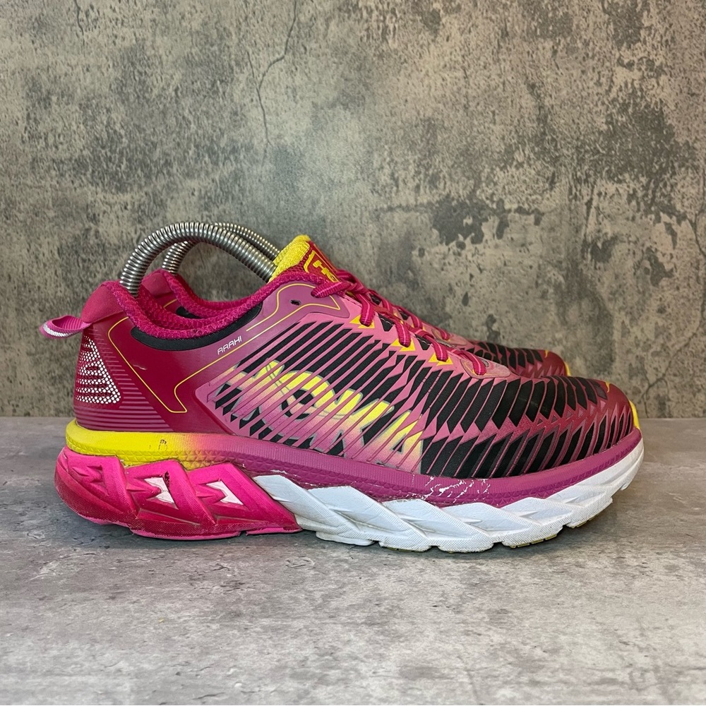 Hoka One One Women's Hot Pink Yellow Black Running Sneakers